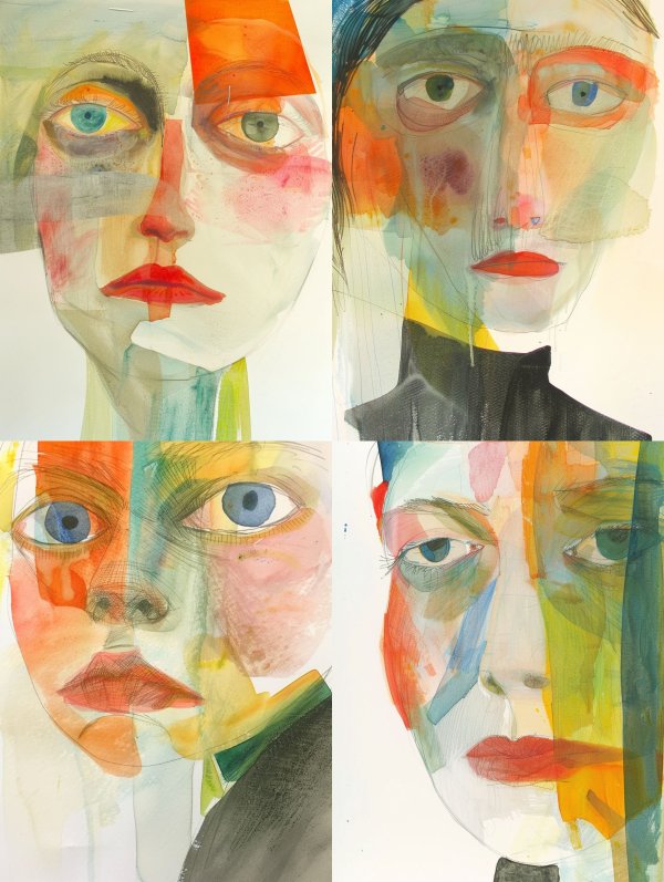 Abstract Fragmented Watercolor Portraits