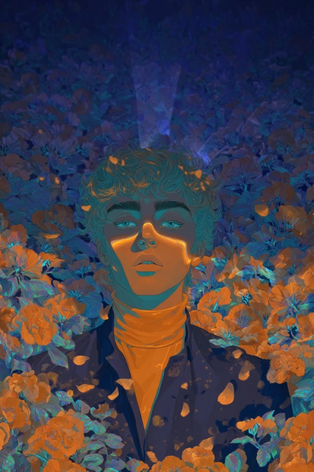 Dreamy Blue and Amber Surrealist Collage - Image 1