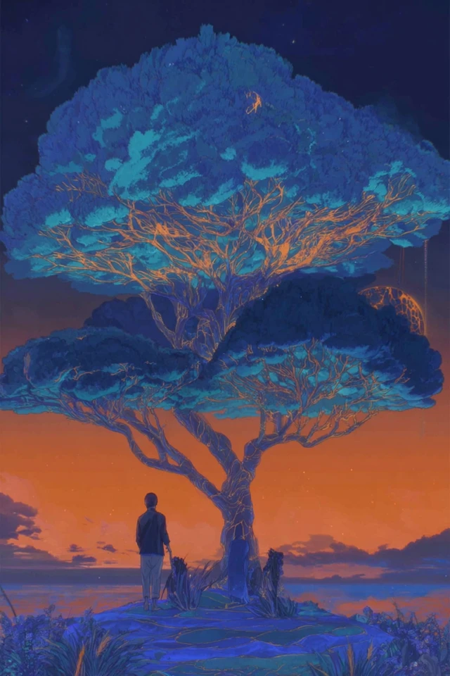 Dreamy Blue and Amber Surrealist Collage - Image 5