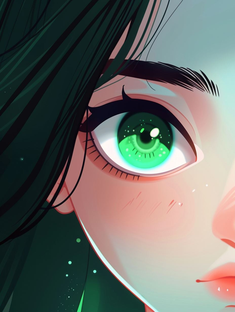 Emerald Gaze: Anime Girl Portraits - Image 1