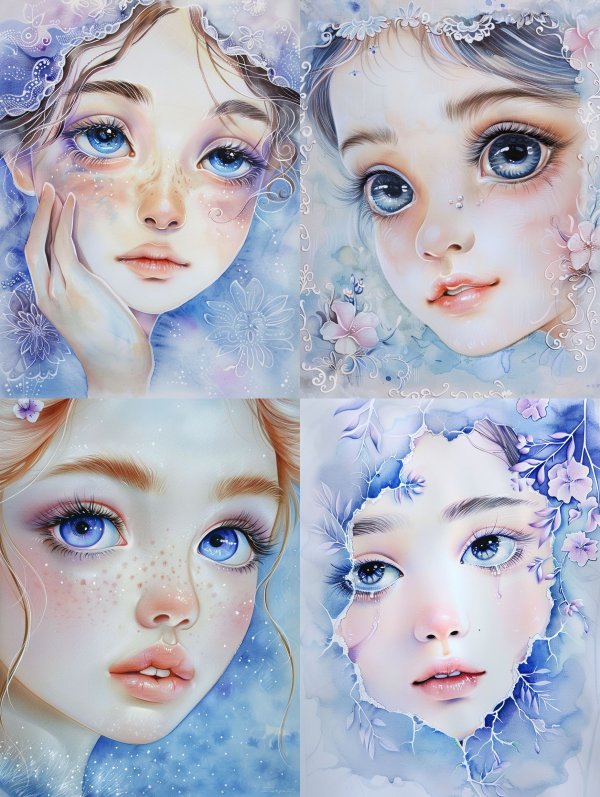 Ethereal Dreams in Blue Watercolor