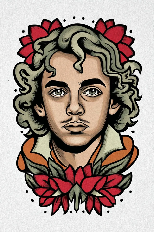 Floral Neo Traditional Portrait - Image 1