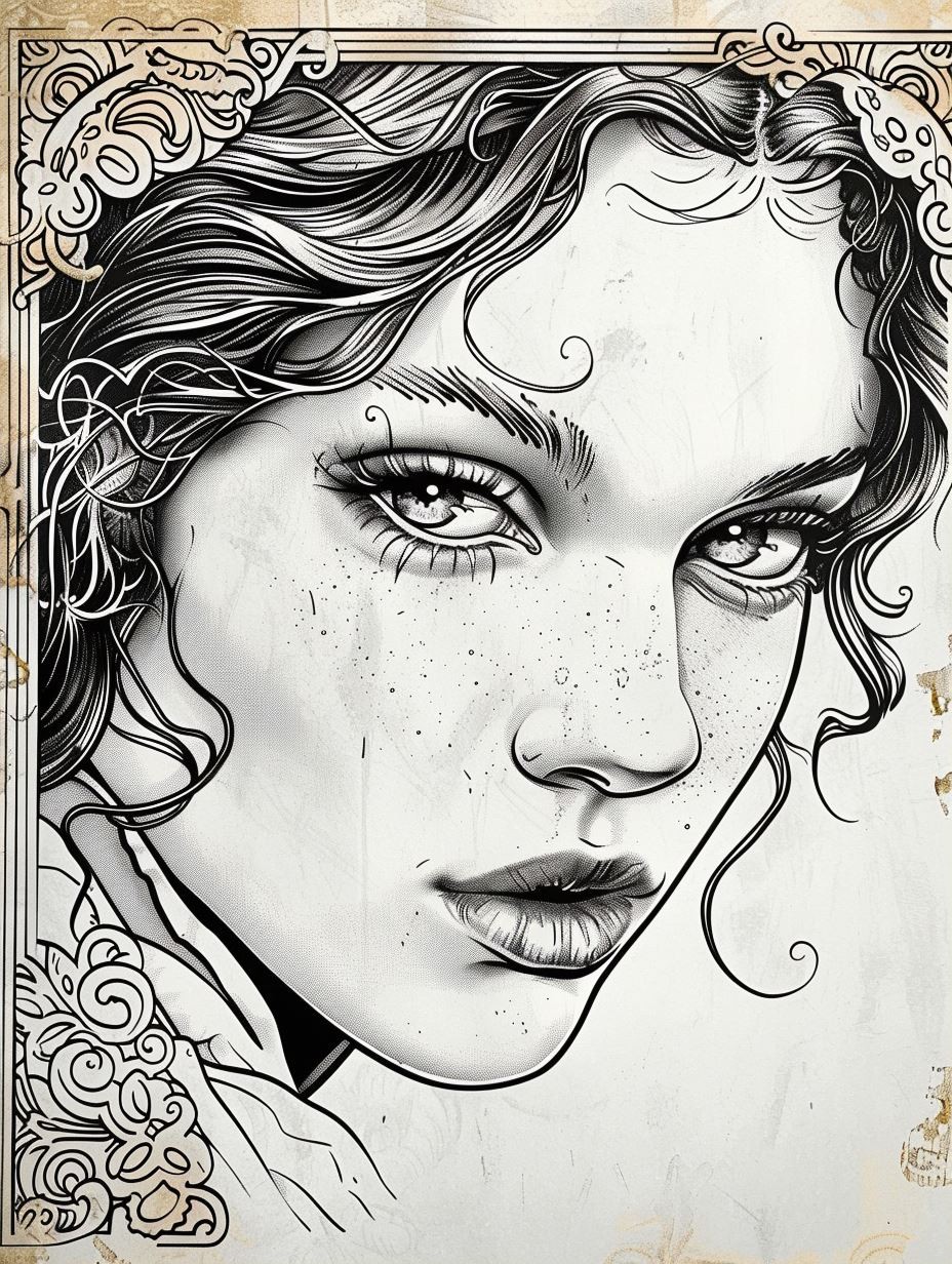 Intricate Ink Nouveau Portrait