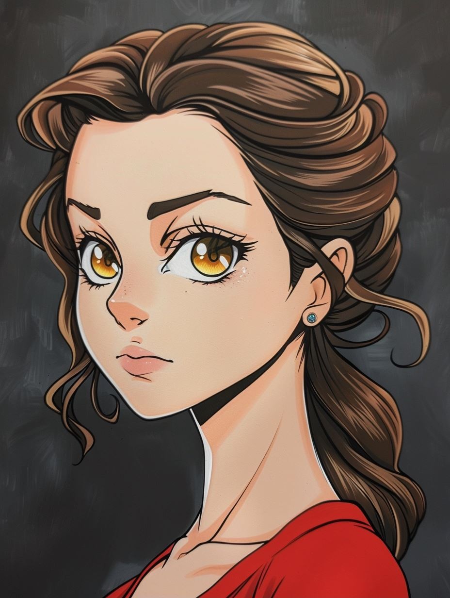 Elegant Anime Portrait in Red - Image 1