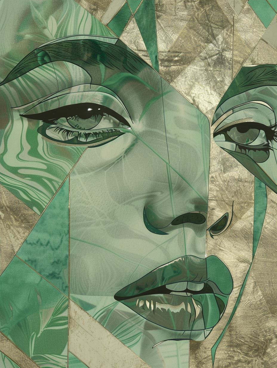 Fractured Emerald Botanical Portrait - Image 4