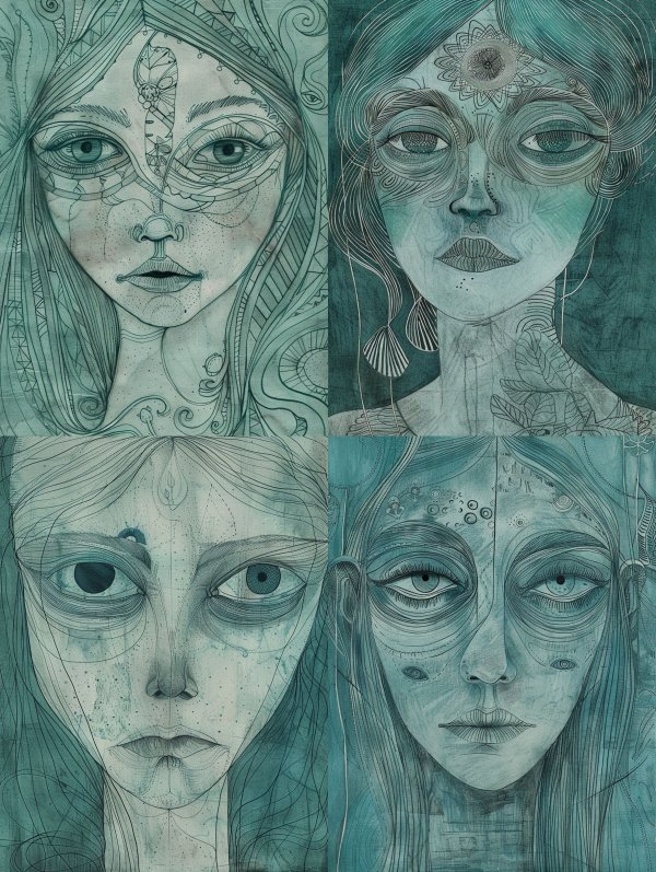 Ethereal Teal Spirit Portraits