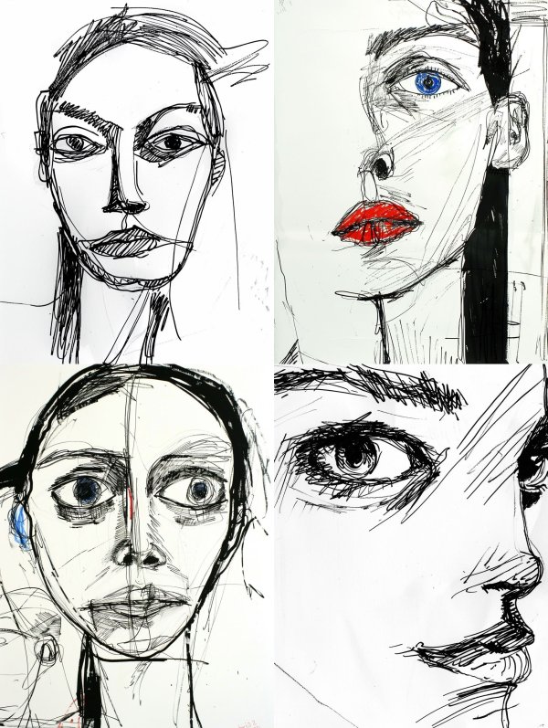 Fragmented Gazes in Ink
