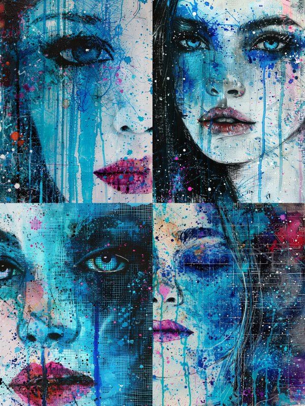 Melancholic Blue Watercolor Portraits