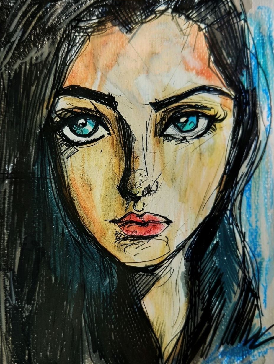 Melancholy Gaze in Ink Watercolor - Image 3