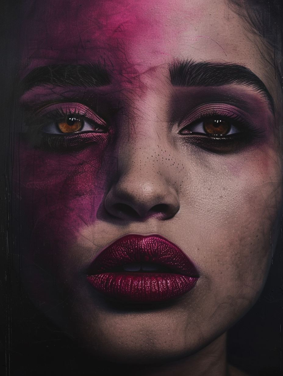 Crimson Haze Textured Portrait - Image 2