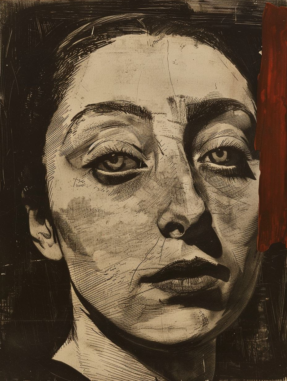 Rustic Woodcut Portrait of Sorrow - Image 4
