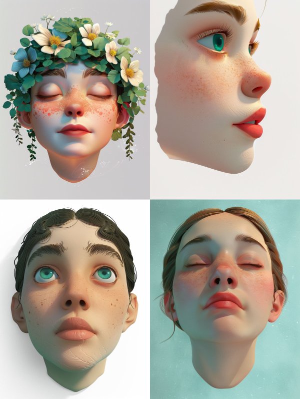 Floral Dreams: 3D Stylized Character Portraits