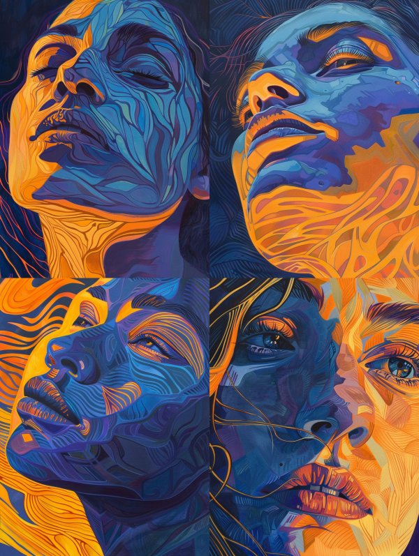 Electric Blue and Amber Portraits