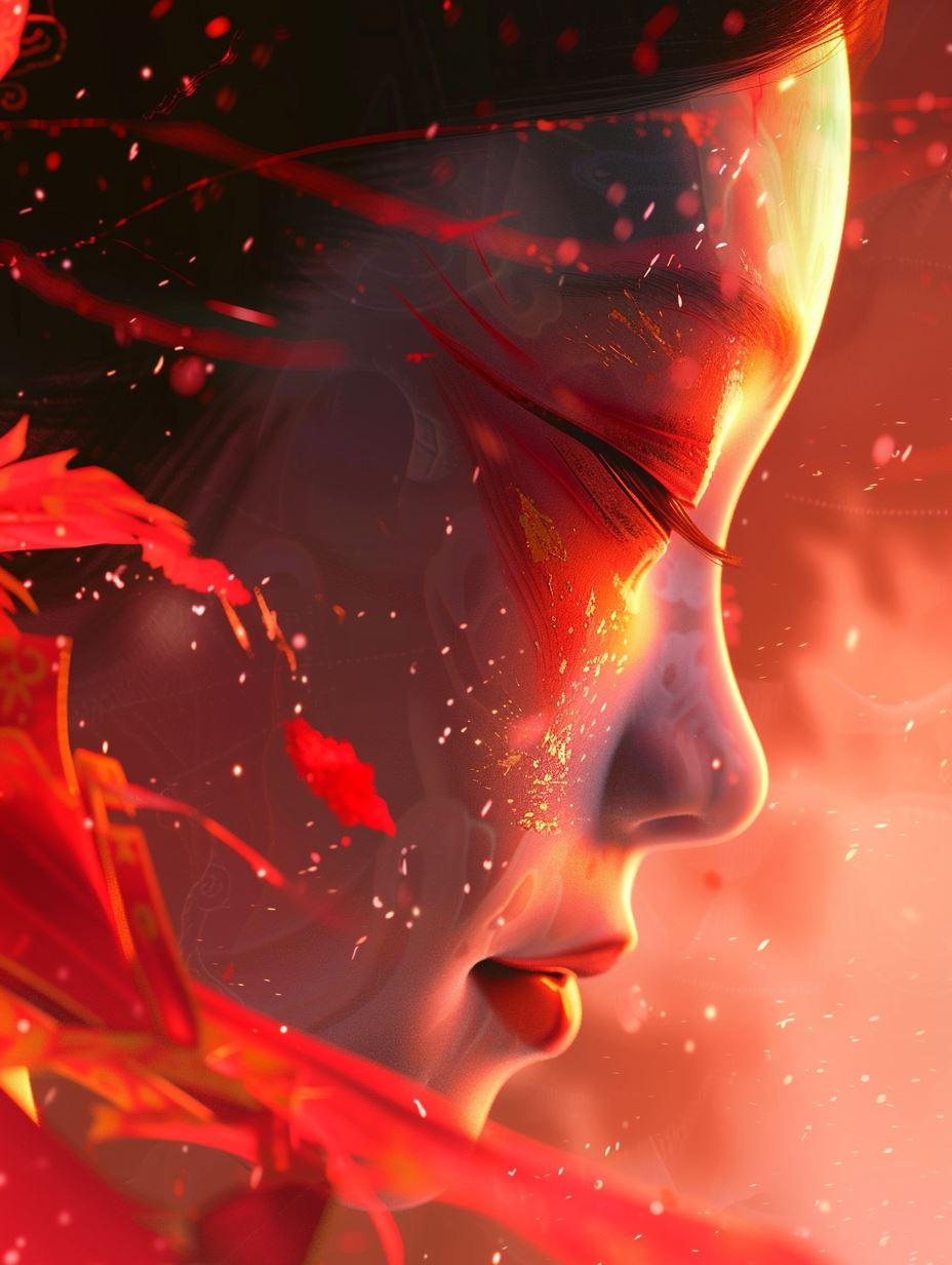 Crimson Dreams of Ethereal Beauty - Image 1