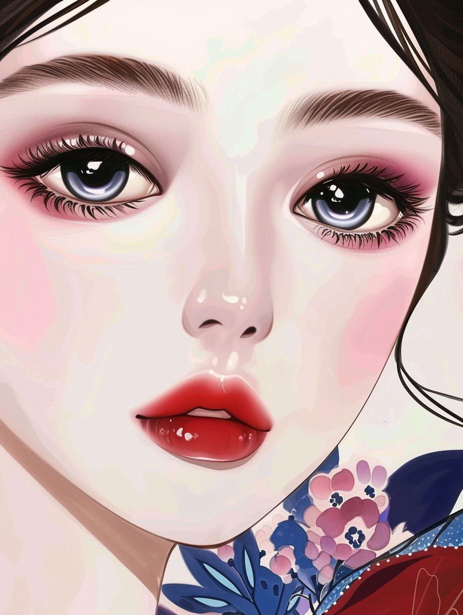 Ethereal Crimson Asian Portraits - Image 2