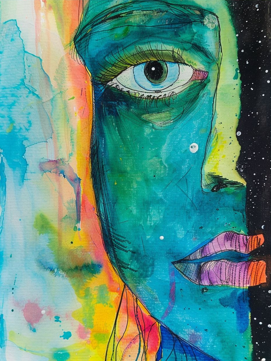 Abstract Watercolor Neon Portrait - Image 3