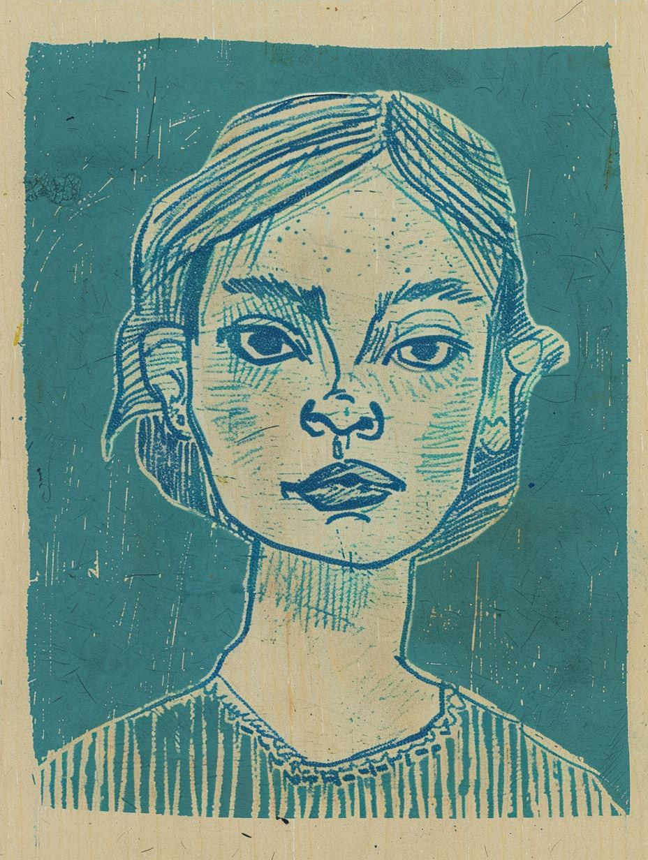 Moody Blue Linocut Portraits - Image 4