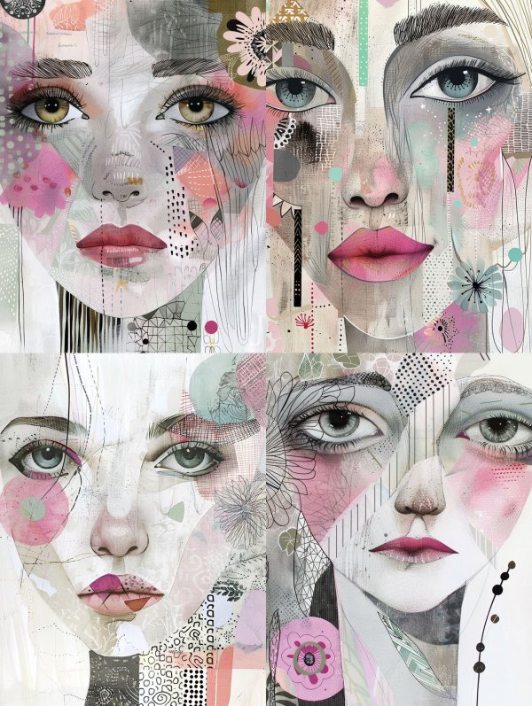 Abstract Mixed Media Female Portraits