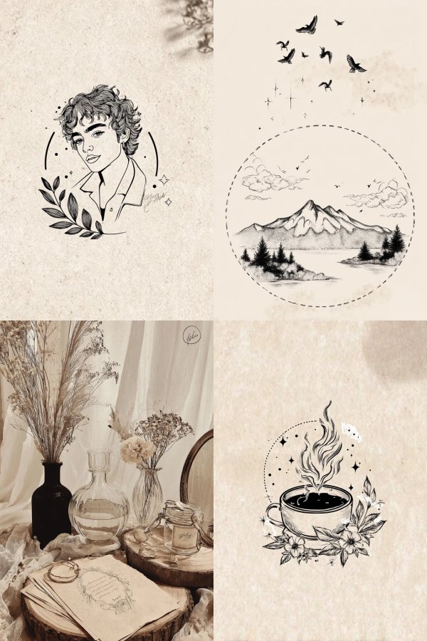 Vintage Aesthetic Line Art Collage