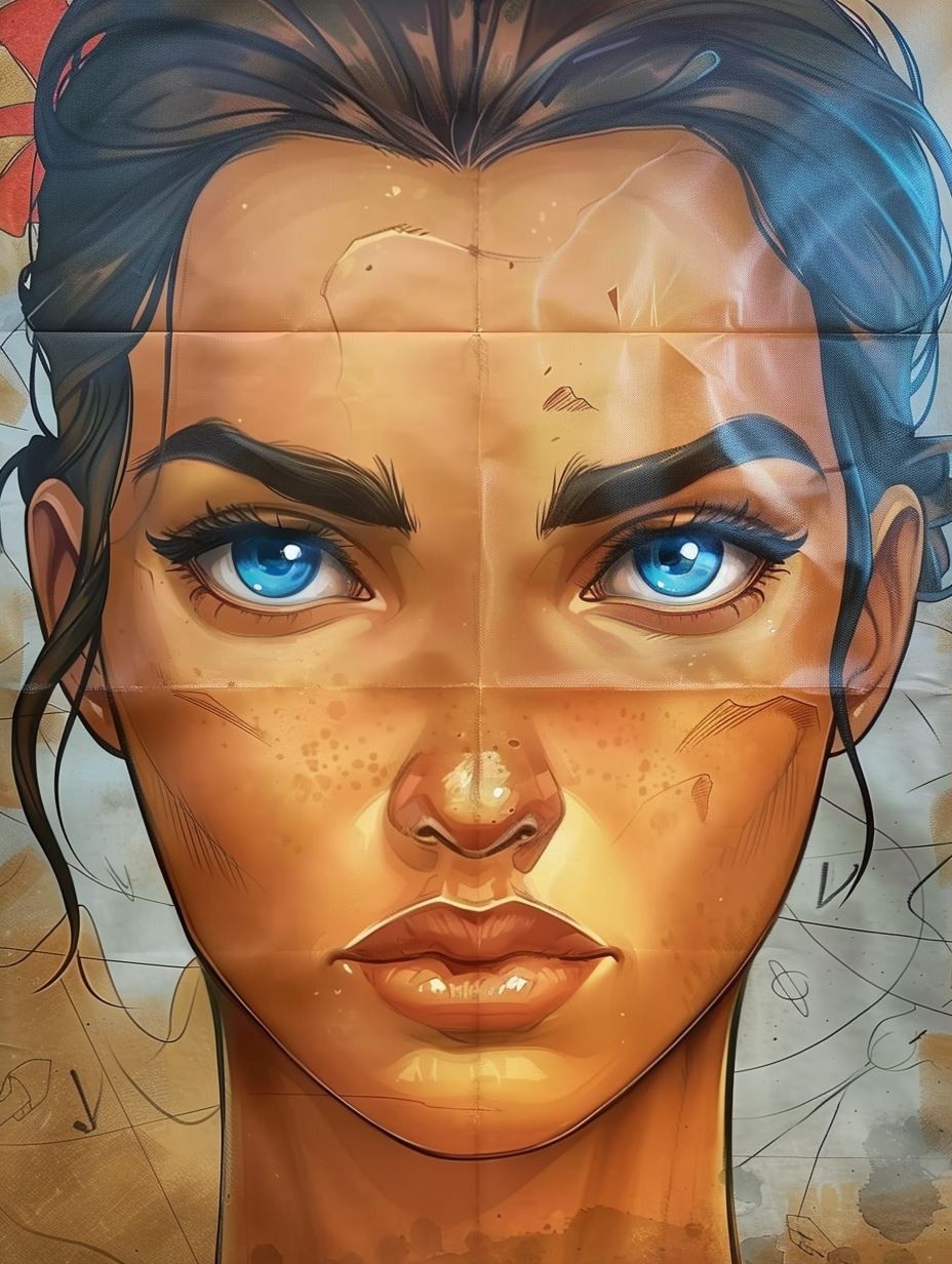 Weathered Portrait of Azure Eyes - Image 1