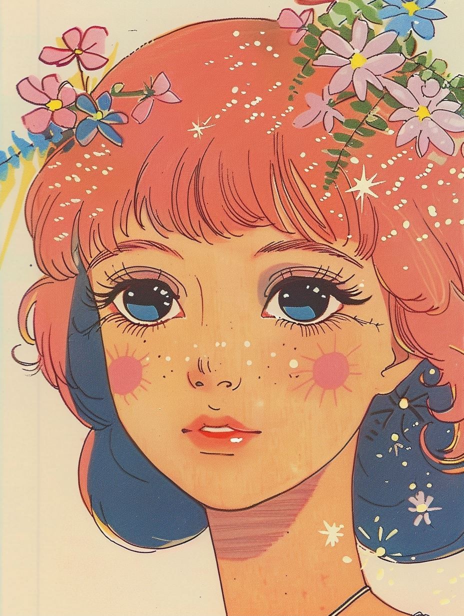 Vintage Anime Girl Portrait Collage - Image 2