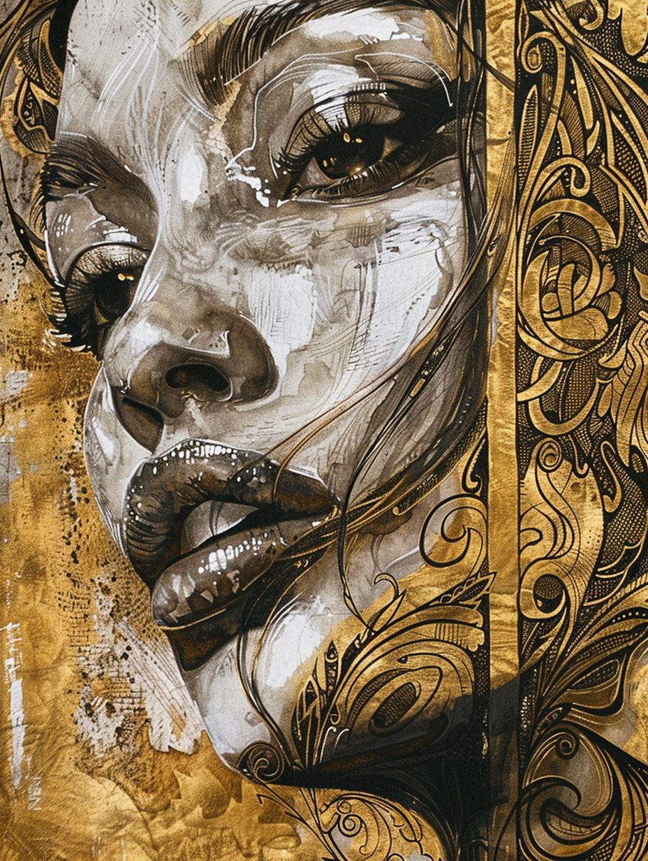 Gilded Ink Portrait of Elegance - Image 4