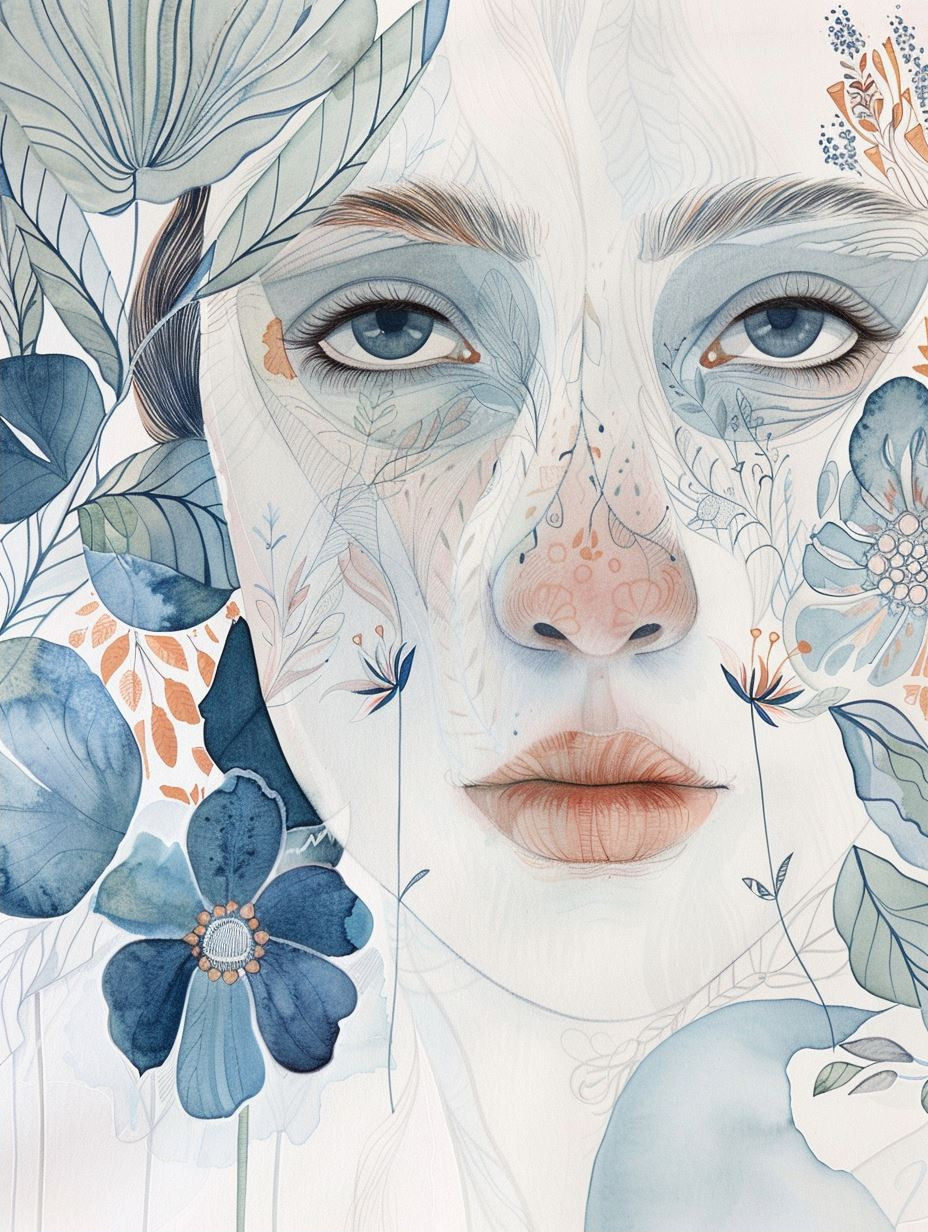 Floral Ethereal Portraits in Blue and Peach - Image 2
