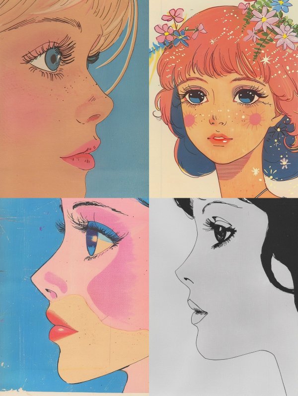 Vintage Anime Girl Portrait Collage