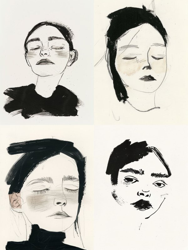 Whispers of Silence: Ink Portrait Studies