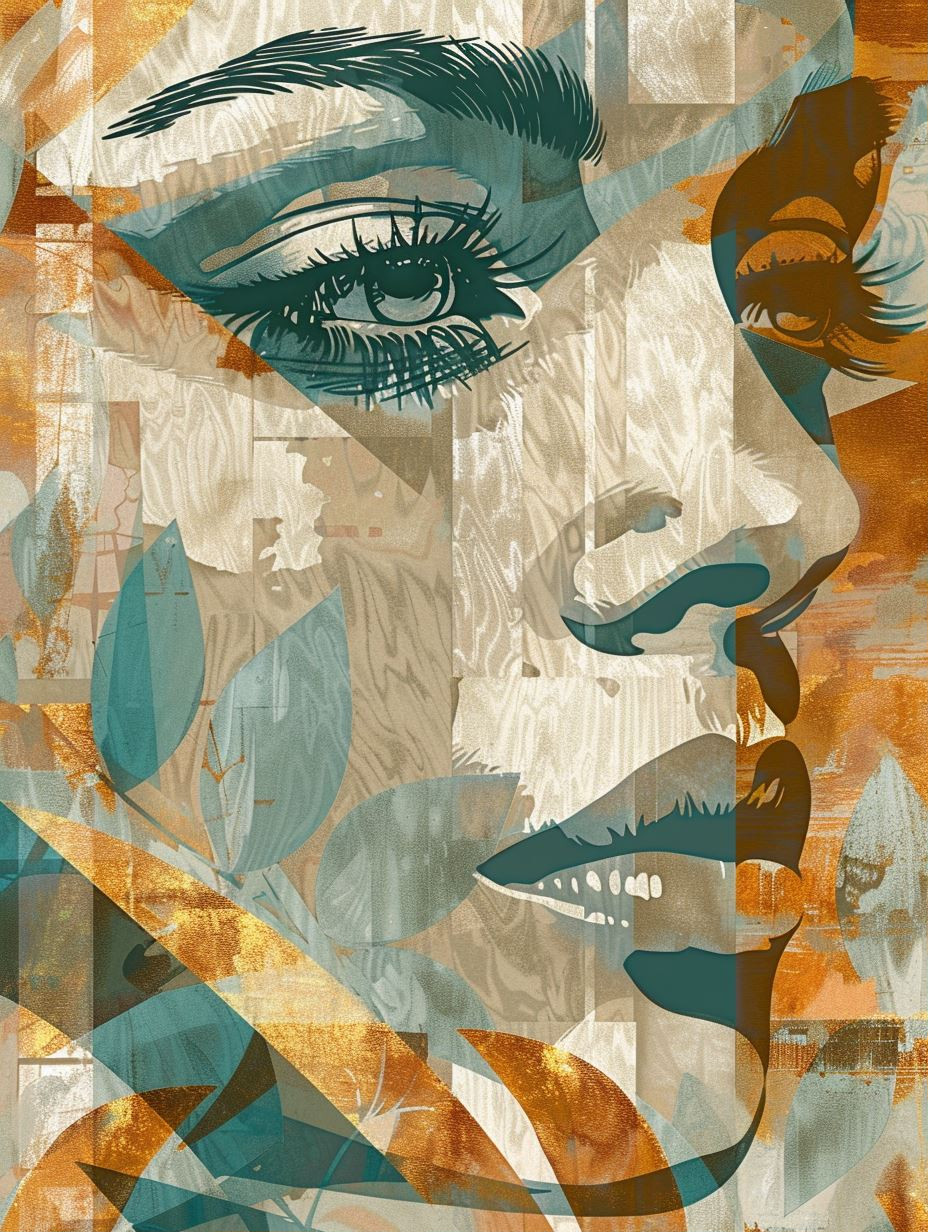 Abstract Teal and Amber Portrait - Image 1