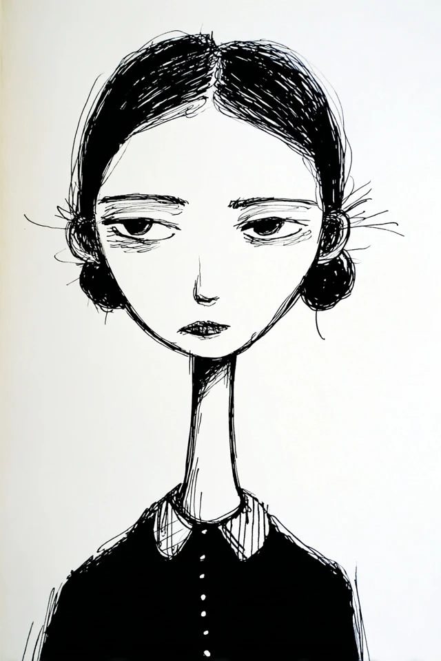 Melancholy Ink Portrait - Image 1