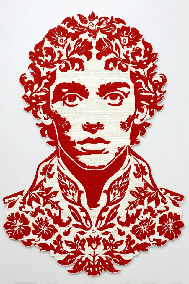 Crimson Floral Portrait - Image 1