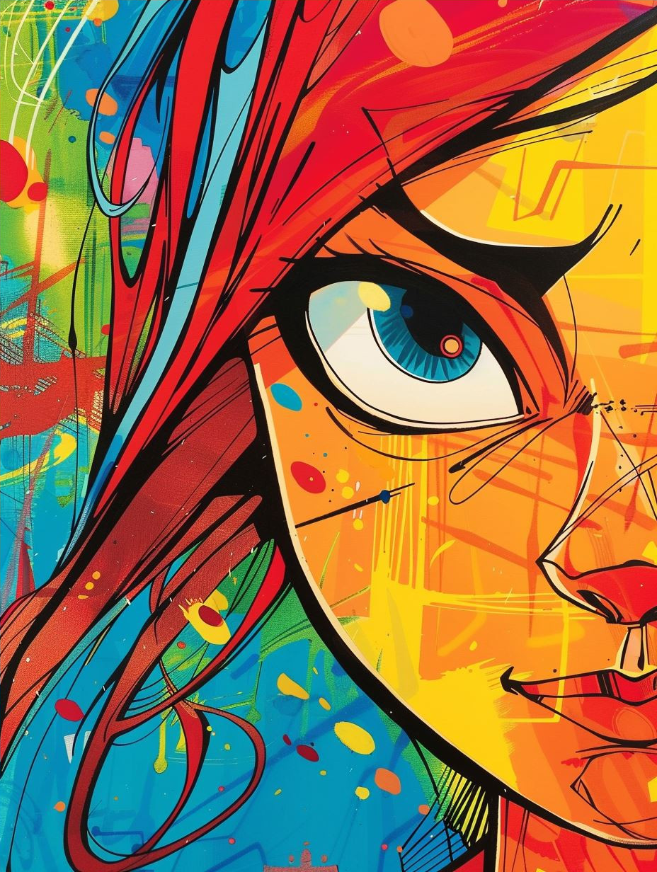 Vibrant Crimson Comic Portrait - Image 4