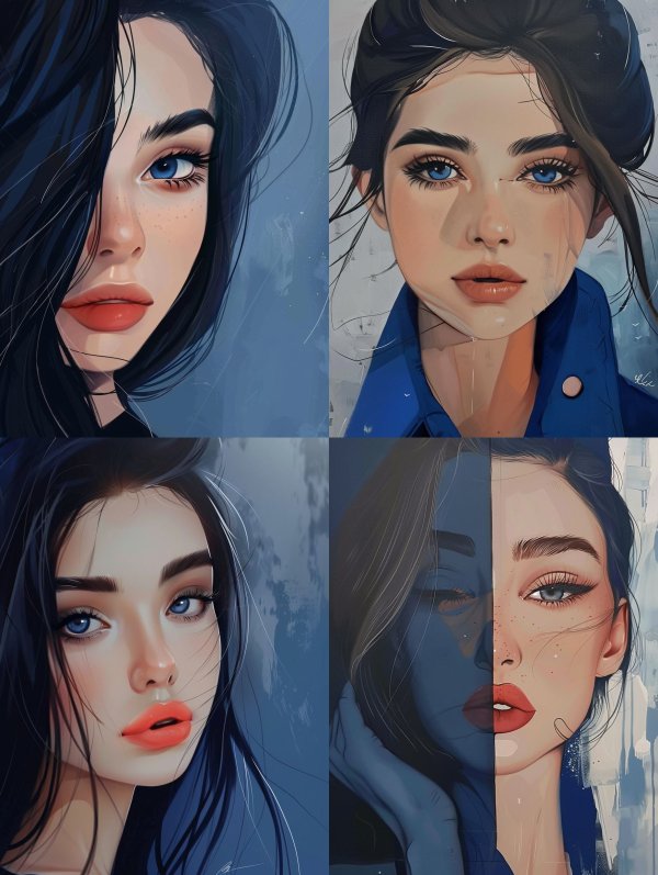 Azure Gaze: Digital Portrait Series