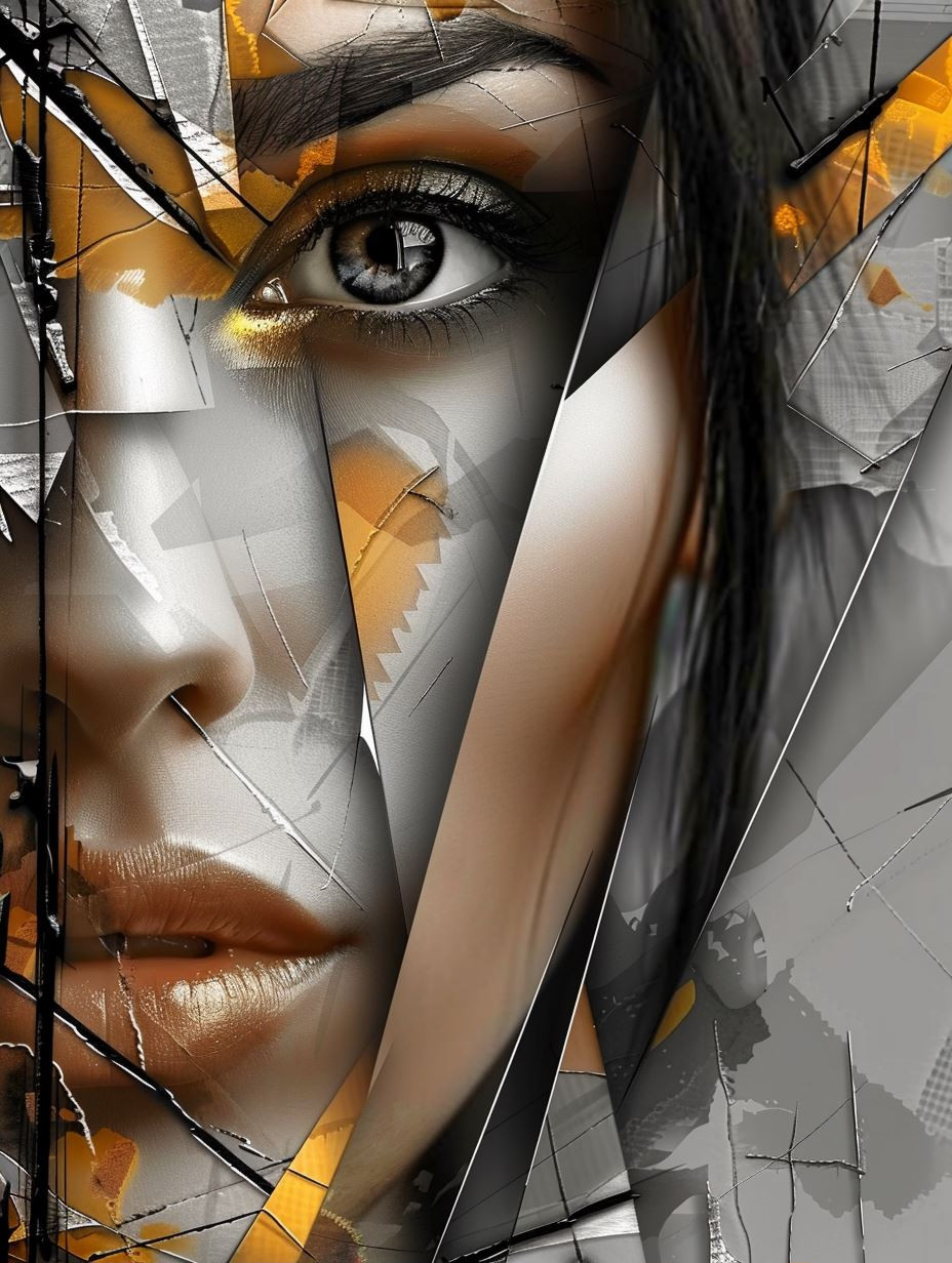 Fragmented Gaze in Golden Ochre - Image 2