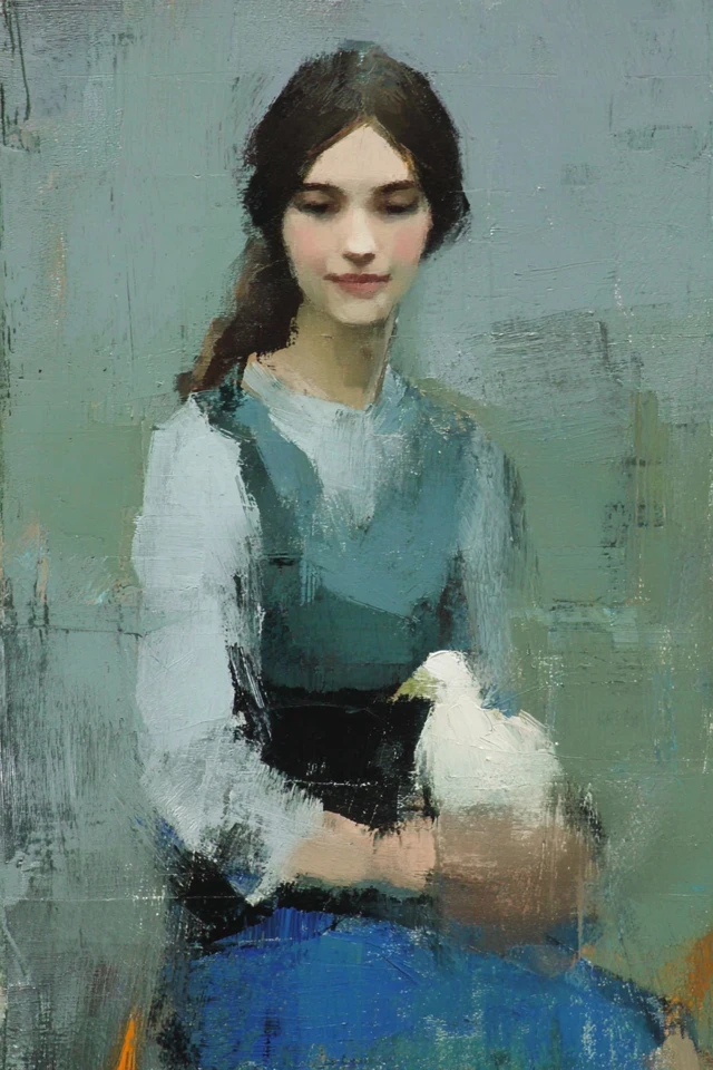 Serene Brushwork Portrait - Image 1