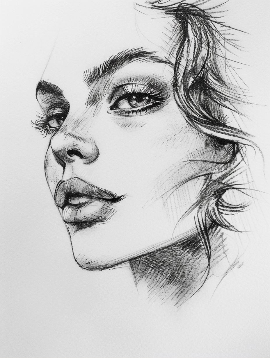 Ethereal Gaze: Pencil Portrait Studies - Image 1