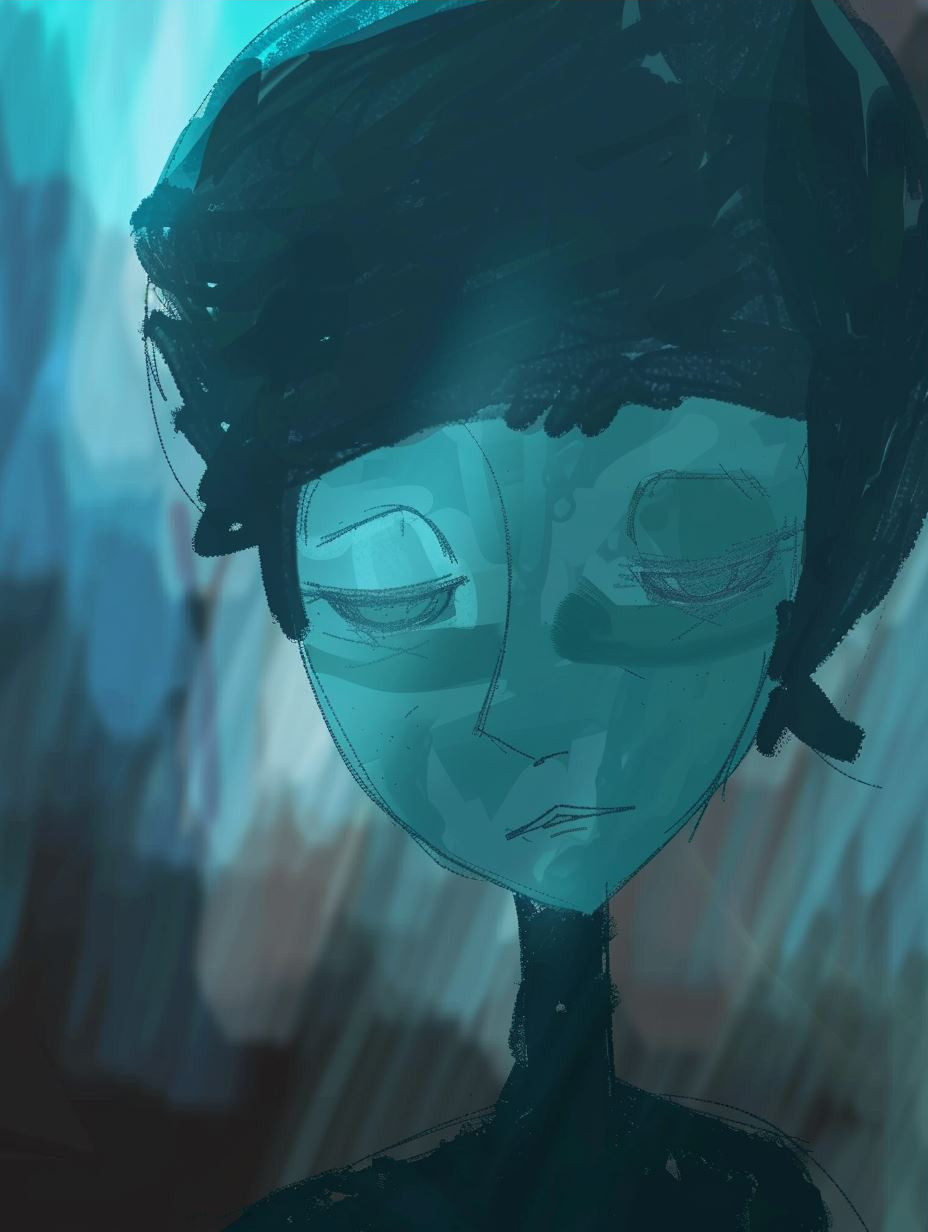 Azure Gaze Mixed Media Portrait - Image 3