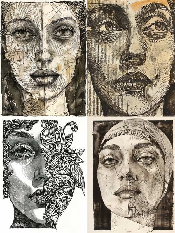 Fragmented Charcoal Portrait Studies