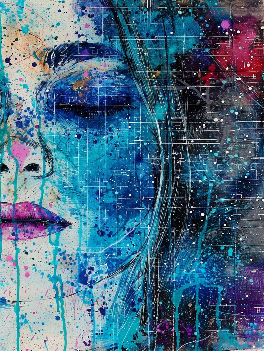 Melancholic Blue Watercolor Portraits - Image 4