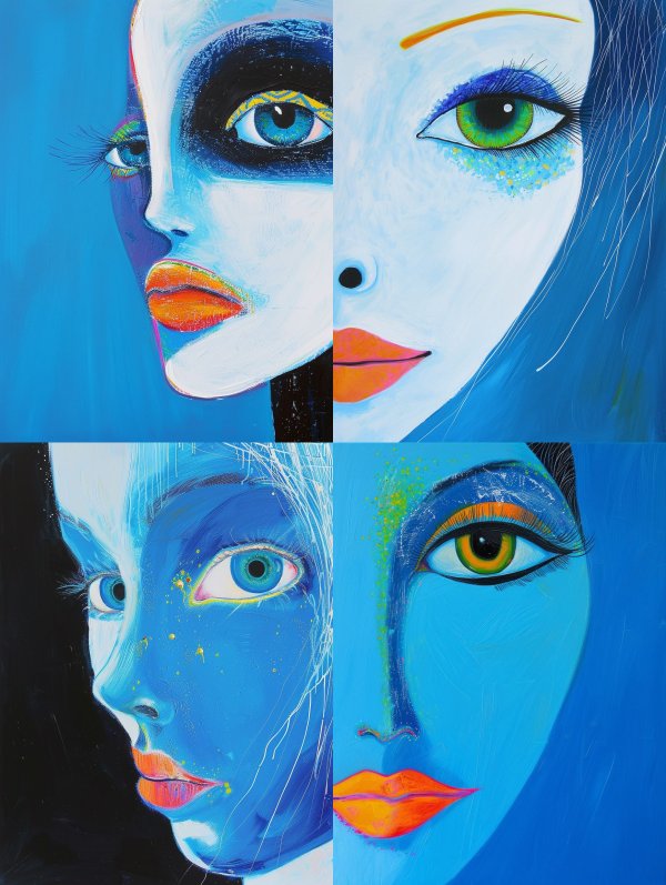 Fragmented Blue Surrealist Portraits