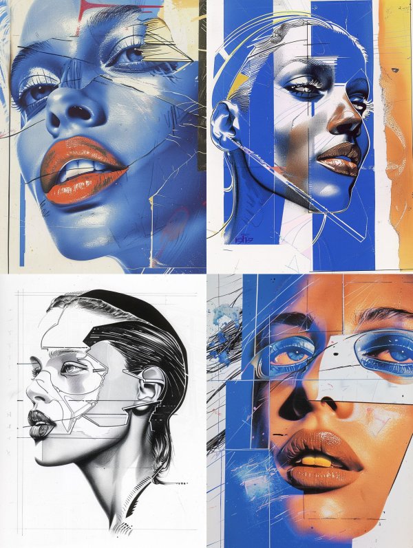 Fragmented Blue Portrait Studies