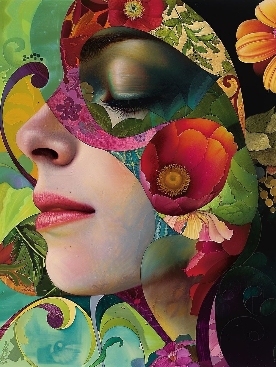 Floral Whispers: A Surrealist Portrait Quad - Image 4