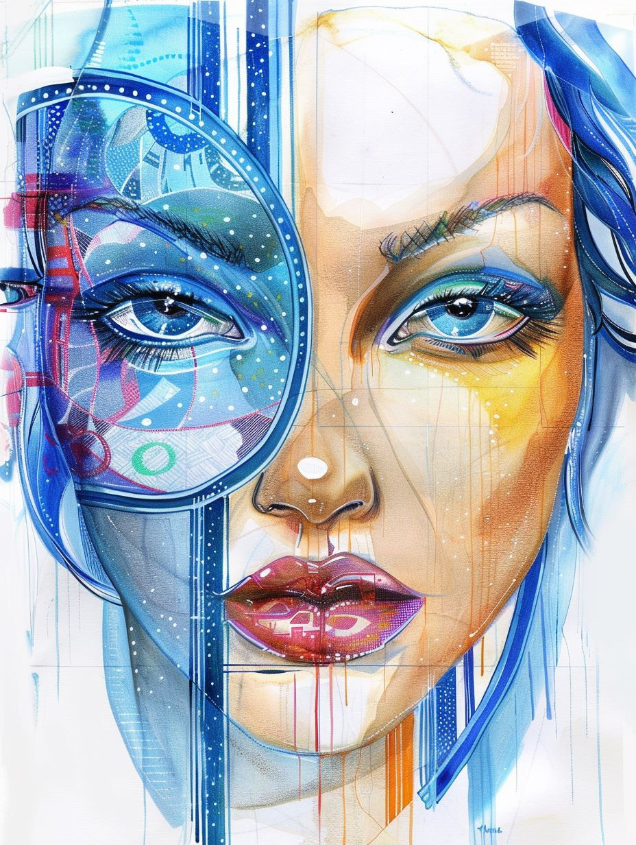 Azure Visions: Surreal Digital Portraits - Image 1