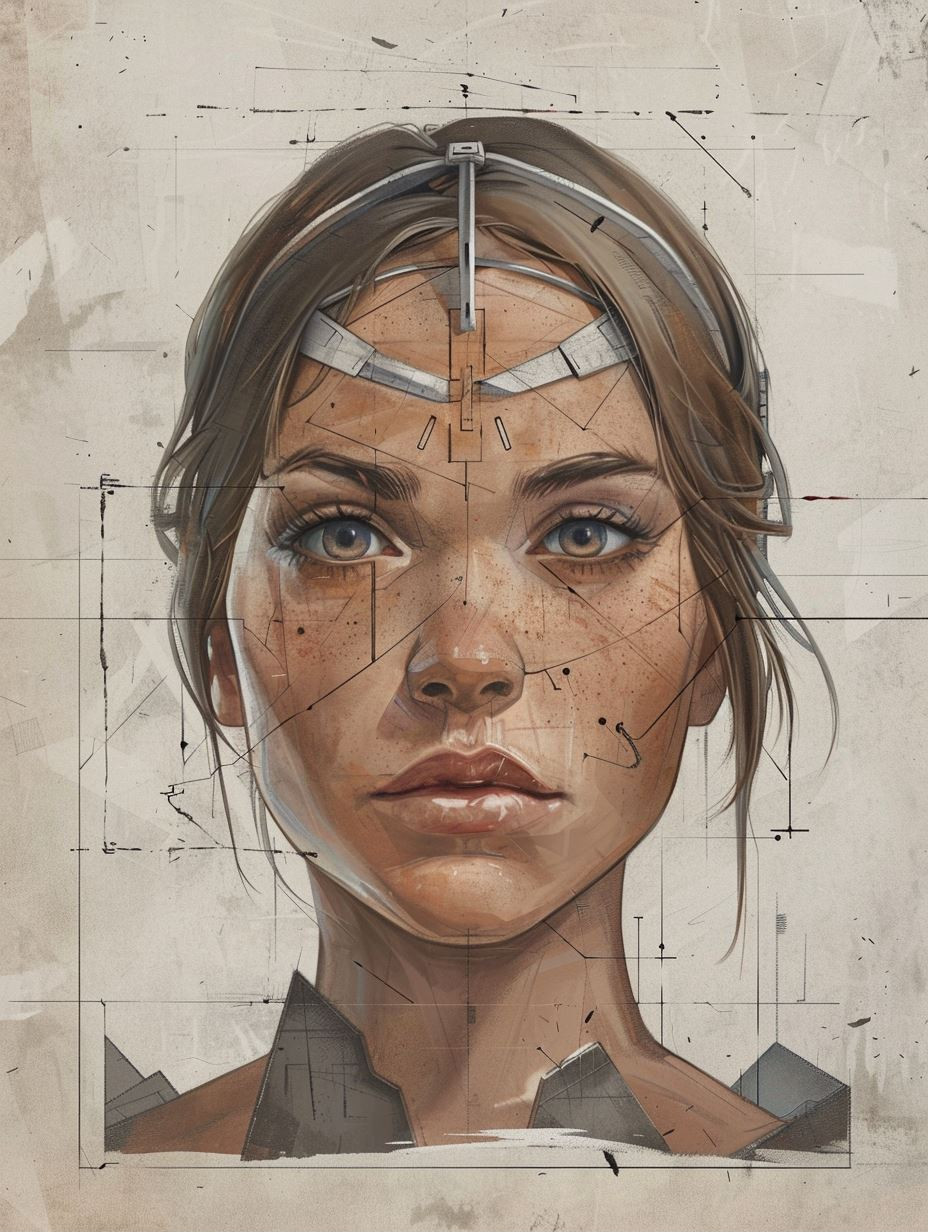 Cybernetic Blueprint Portrait Study - Image 1