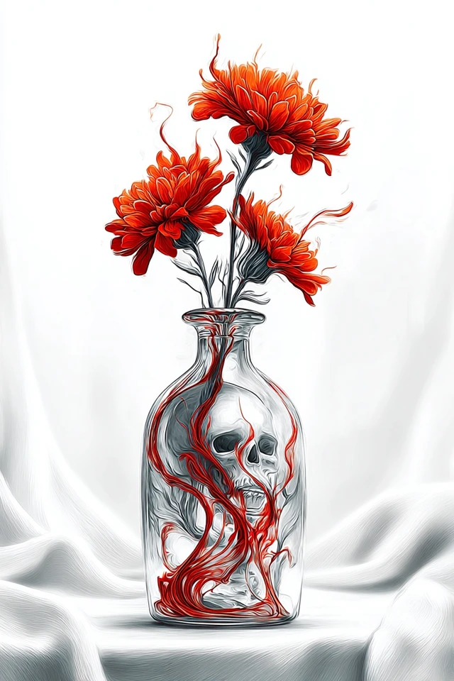 Crimson Whispers in Monochrome - Image 3