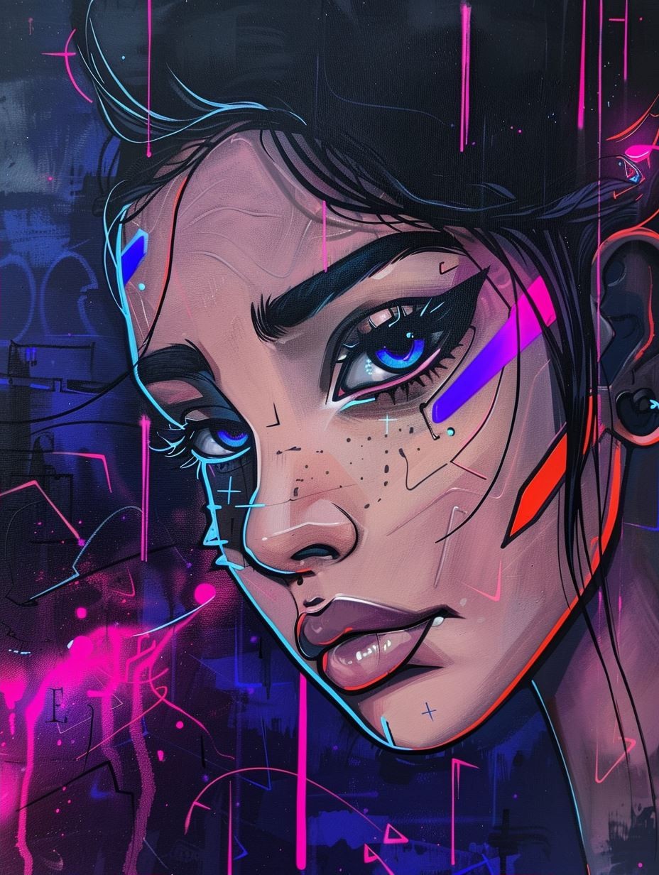 Neon Cyberpunk Portrait Study - Image 2