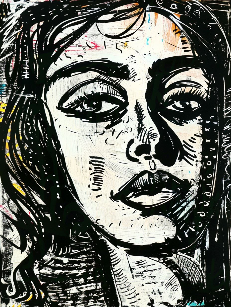 Stark Monochrome Expressionist Portrait - Image 3