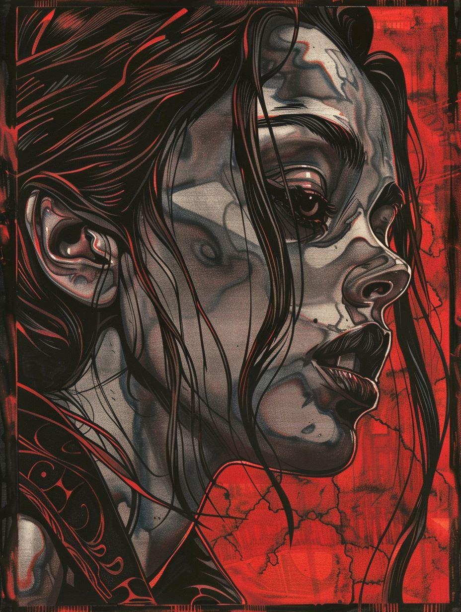 Dark Surrealist Crimson Portrait - Image 4