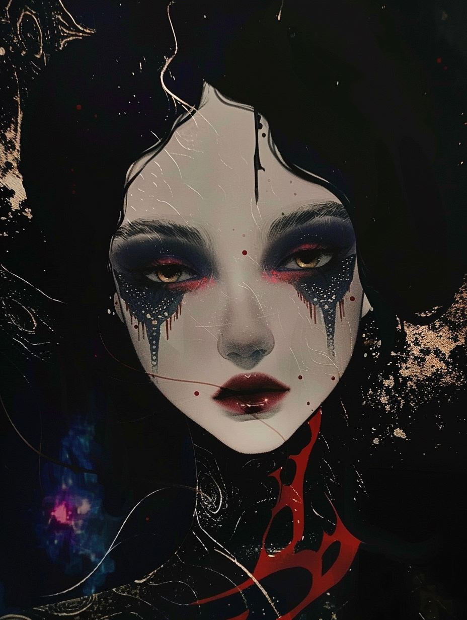 Melancholy Gaze in Crimson Hues - Image 3